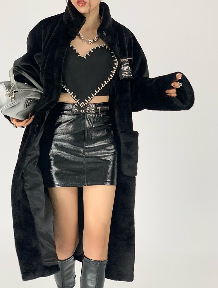 Black Solid Heart Crop Top