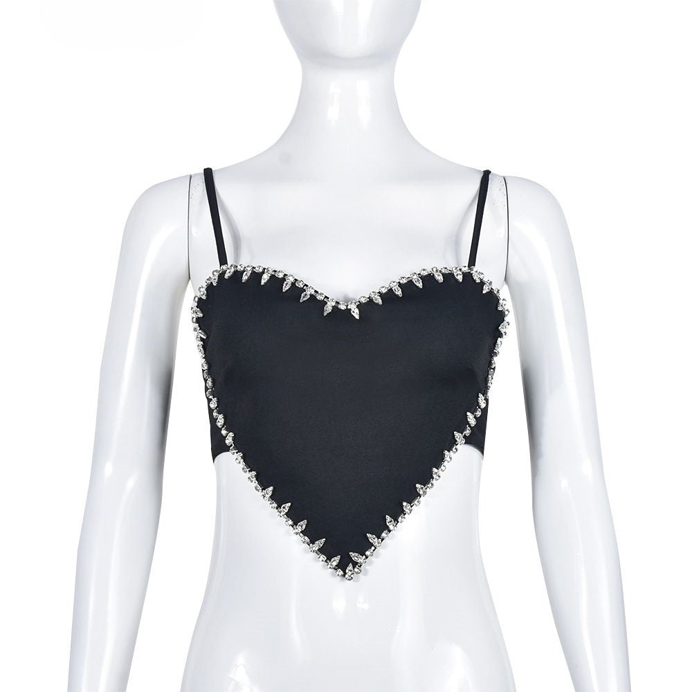 Black Solid Heart Crop Top