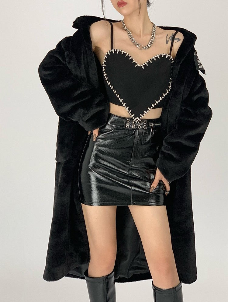 Black Solid Heart Crop Top