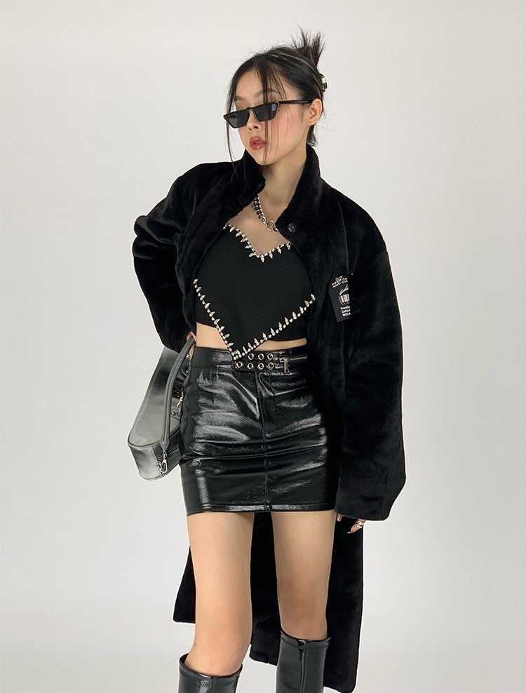 Black Solid Heart Crop Top