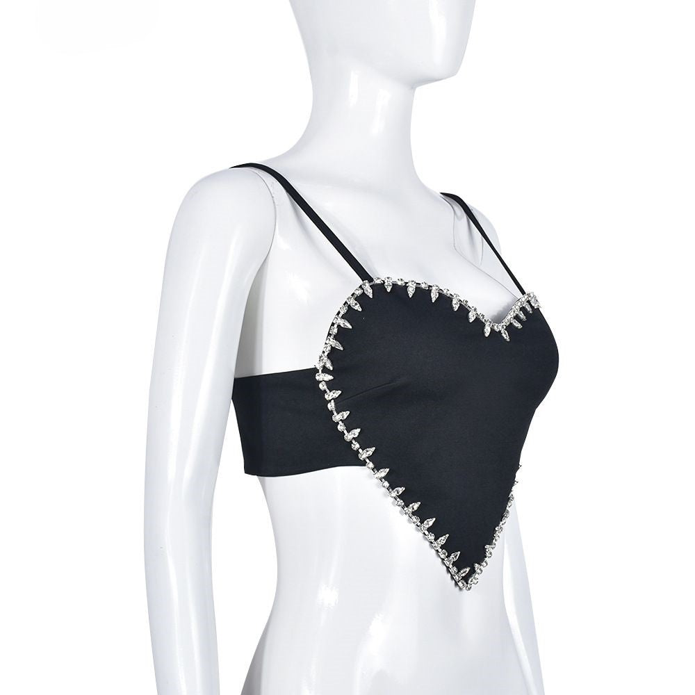 Black Solid Heart Crop Top