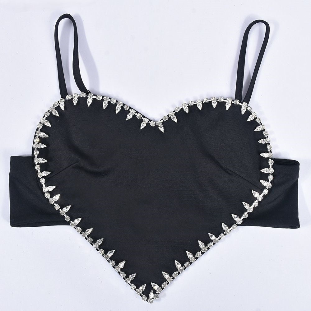 Black Solid Heart Crop Top