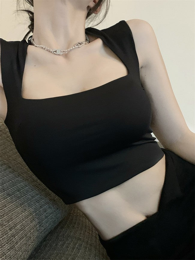 Black Square Neck Crop Top