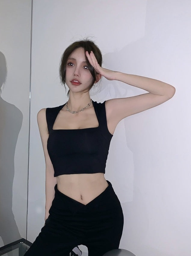 Black Square Neck Crop Top