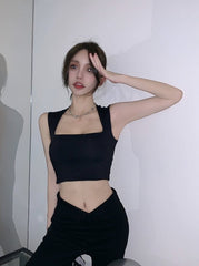 Black Square Neck Crop Top