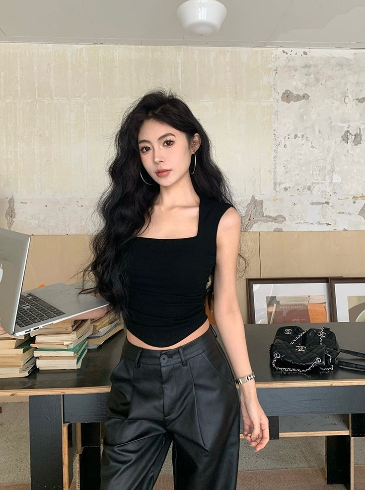 Black Square Neck Padded Top
