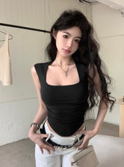 Black Square Neck Padded Top