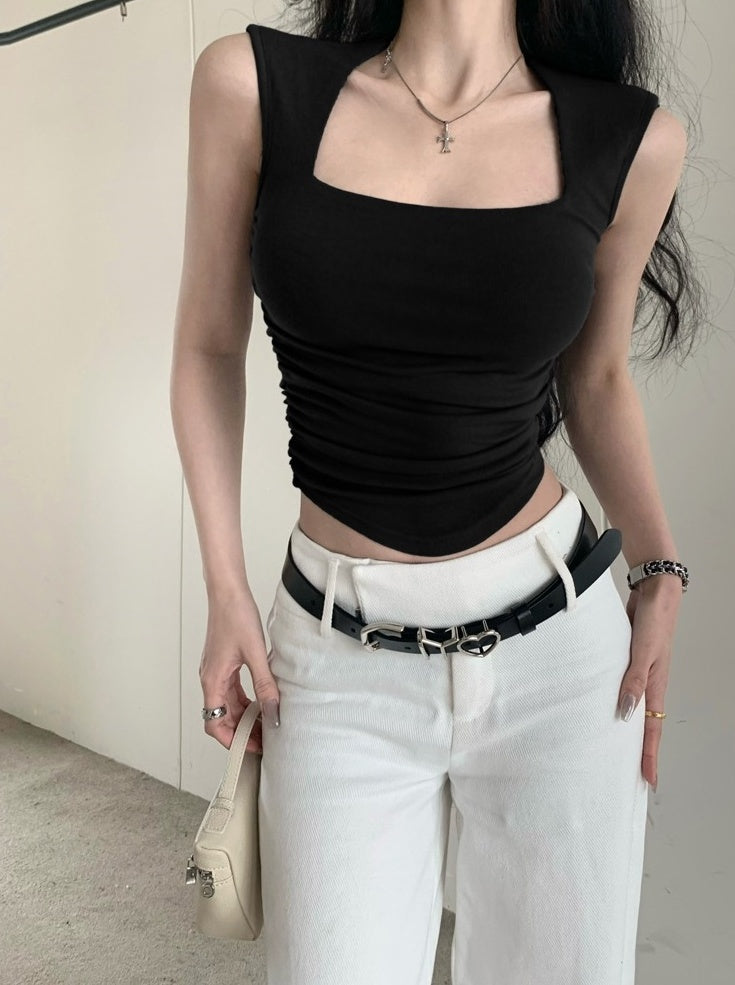 Black Square Neck Padded Top