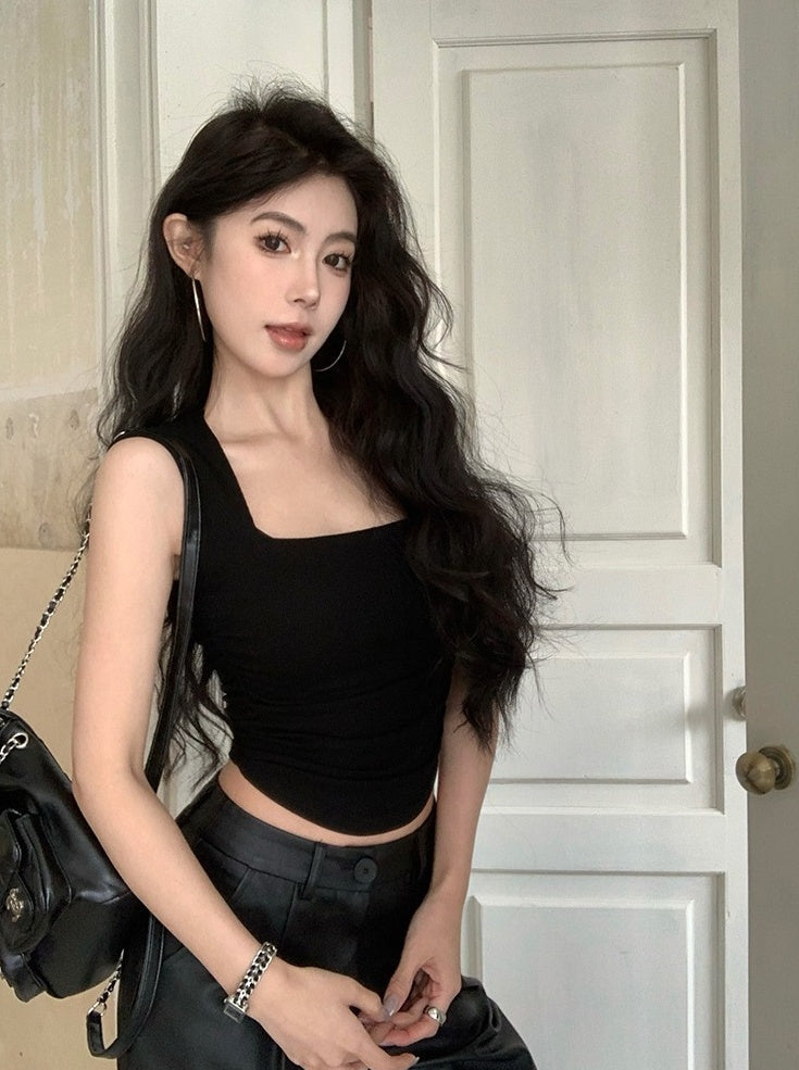 Black Square Neck Padded Top