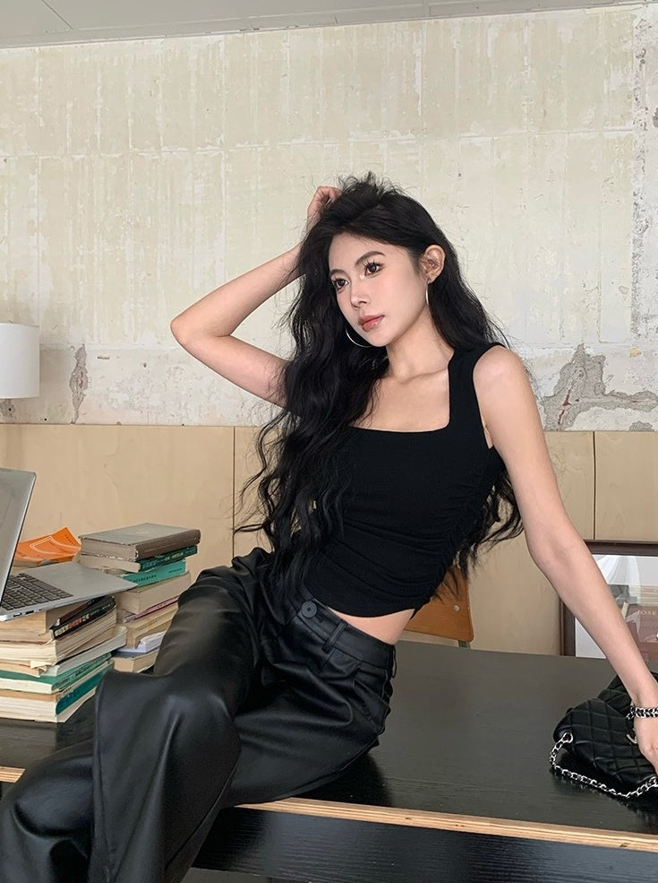 Black Square Neck Padded Top