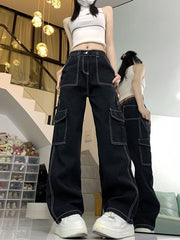Black Square Stitch Details Pants
