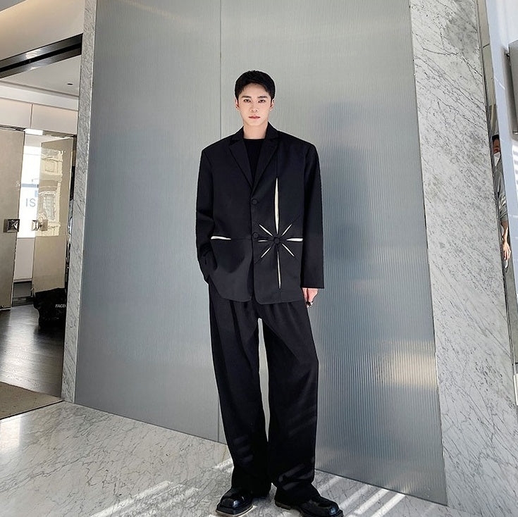 Black Starburst Detail Suit Jacket