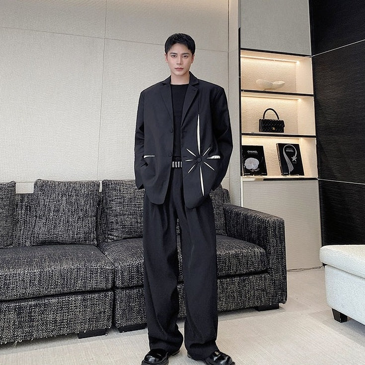 Black Starburst Detail Suit Jacket