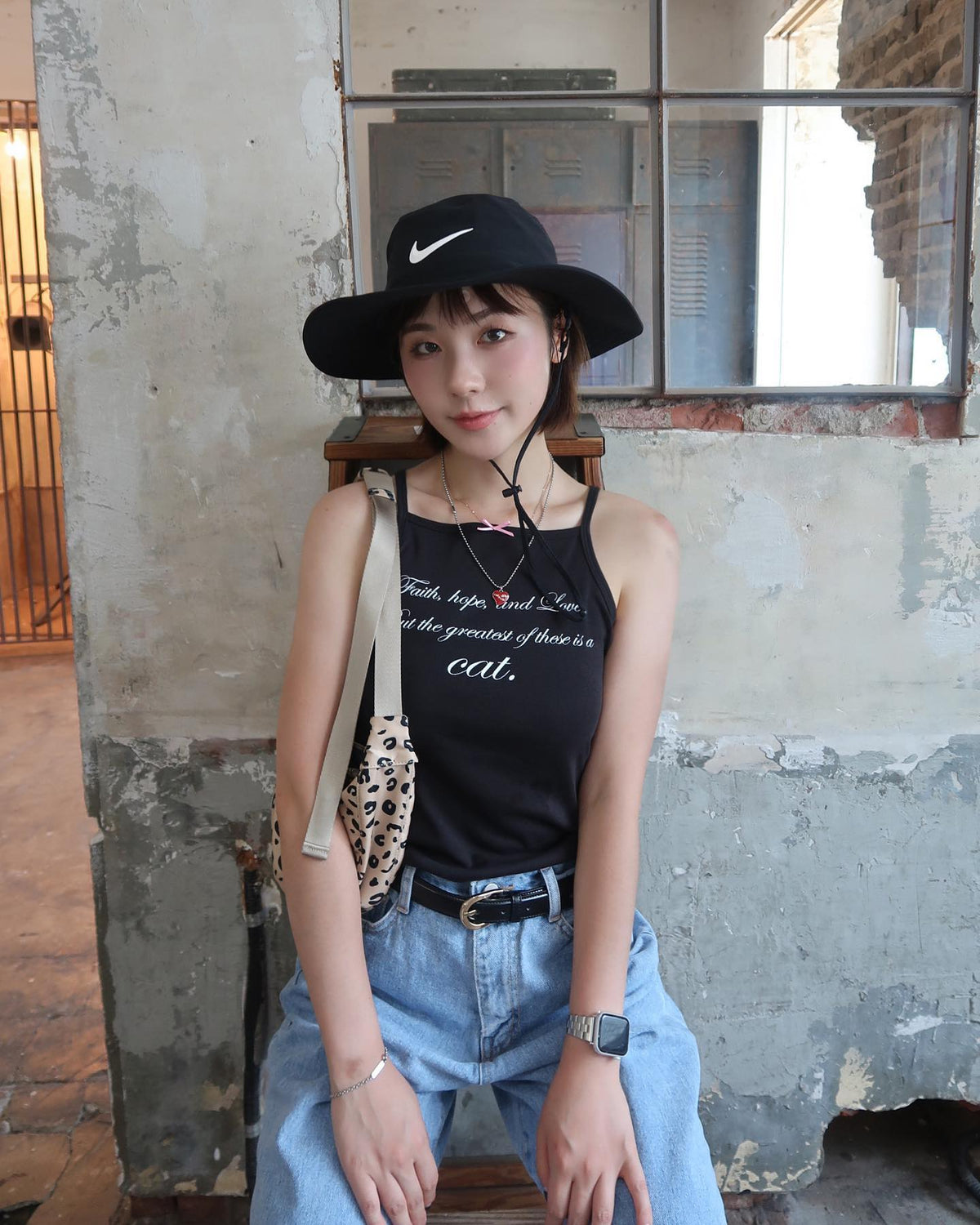 Black Statement Print Sling Top