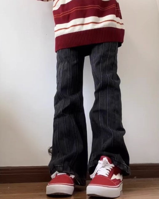 Black Stitched Pattern Jeans