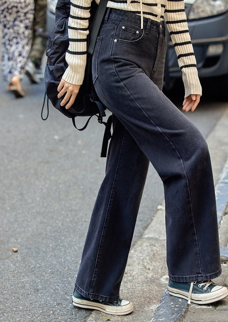 Black Straight-Cut Basic Jeans