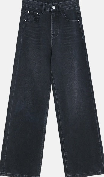 Black Straight-Cut Basic Jeans