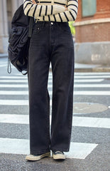 Black Straight-Cut Basic Jeans