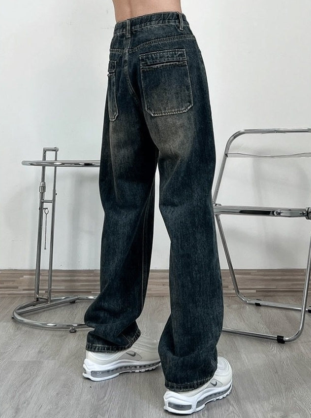Black Straight Cut  Classic Washed Jeans