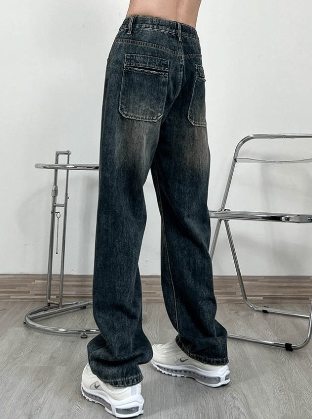 Black Straight Cut  Classic Washed Jeans