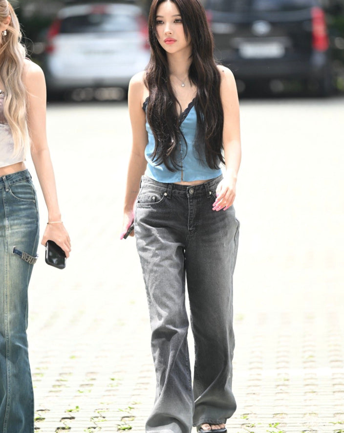Black Straight Cut  Classic Washed Jeans