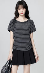 Black Striped Bow Tie Short Sleeve T Shirt