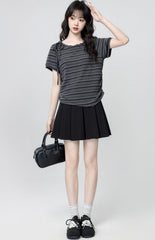 Black Striped Bow Tie Short Sleeve T Shirt