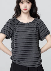 Black Striped Bow Tie Short Sleeve T Shirt