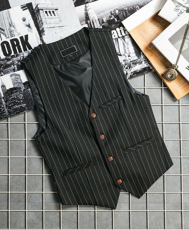 Black Striped Button-Down Vest