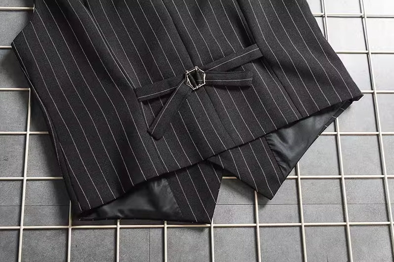 Black Striped Button-Down Vest