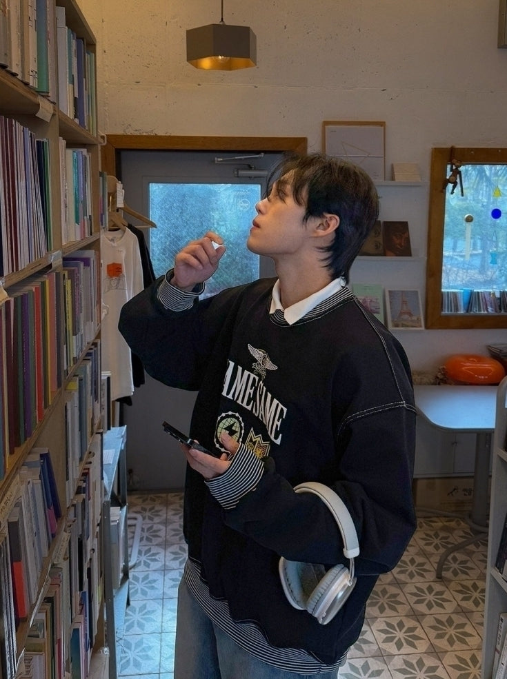 Black Striped Edge Graphic Sweatshirt