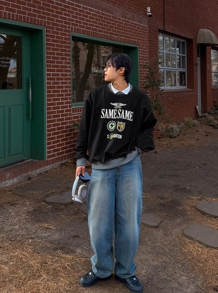 Black Striped Edge Graphic Sweatshirt