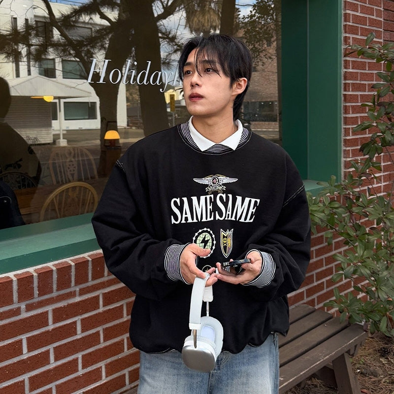 Black Striped Edge Graphic Sweatshirt