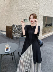 Black Striped Loose Split Cover Up Wide Leg Pants Set