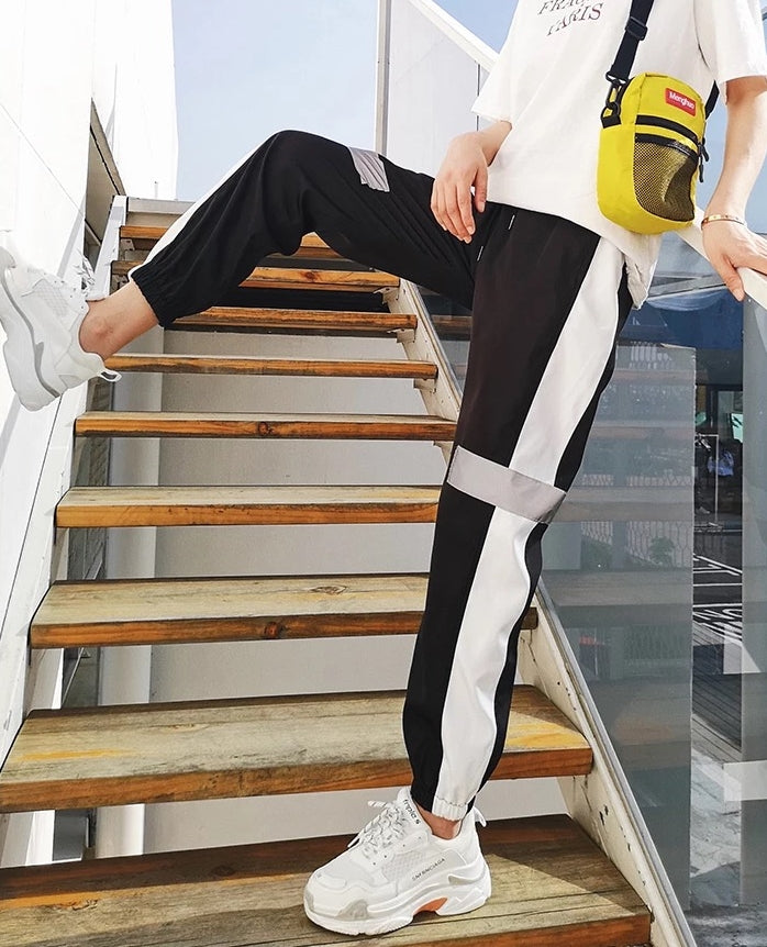 Black Striped Reflective Track Pants