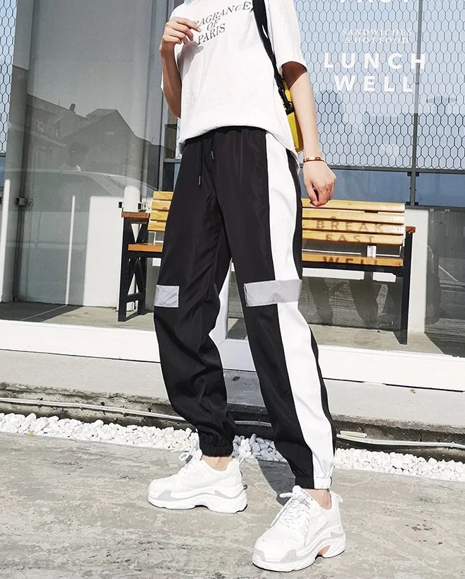 Black Striped Reflective Track Pants