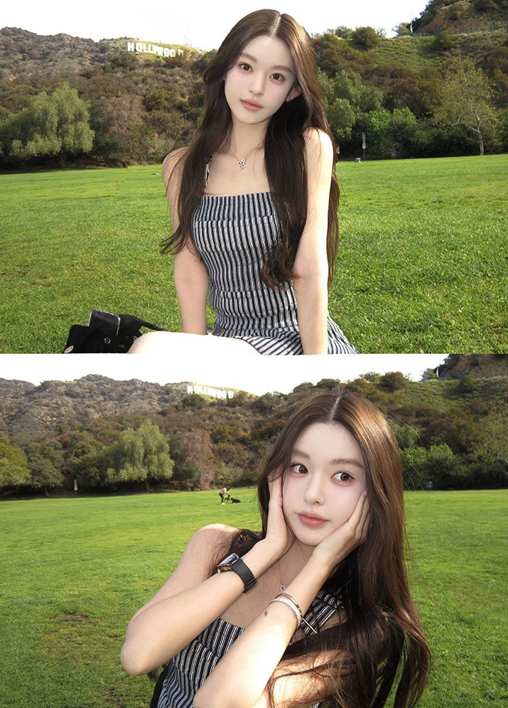Black Striped Square Neck Cropped Tank Top