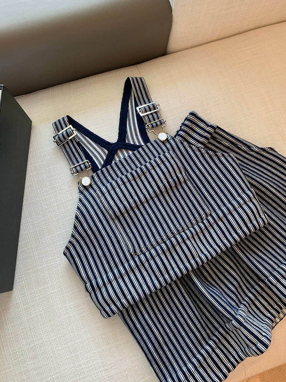 Black Striped Square Neck Cropped Tank Top