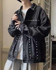 Black Studded Denim Oversized Jacket