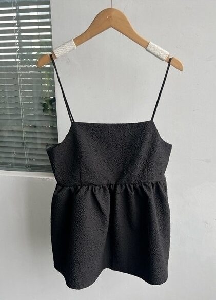 Black Textured Babydoll Camisole Top