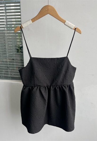 Black Textured Babydoll Camisole Top