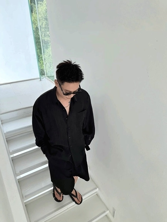 Black Textured Long Sleeves Shirt