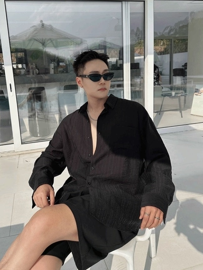 Black Textured Long Sleeves Shirt