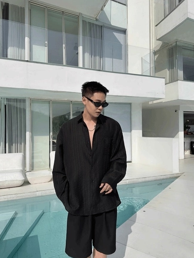 Black Textured Long Sleeves Shirt