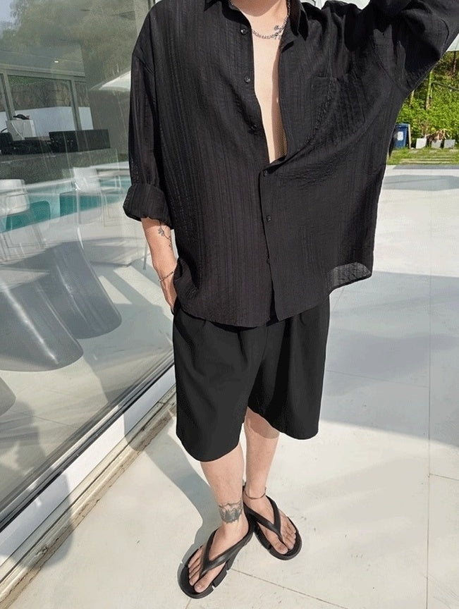 Black Textured Long Sleeves Shirt