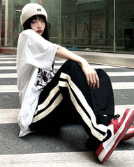 Black Thick Side Stripes Pants