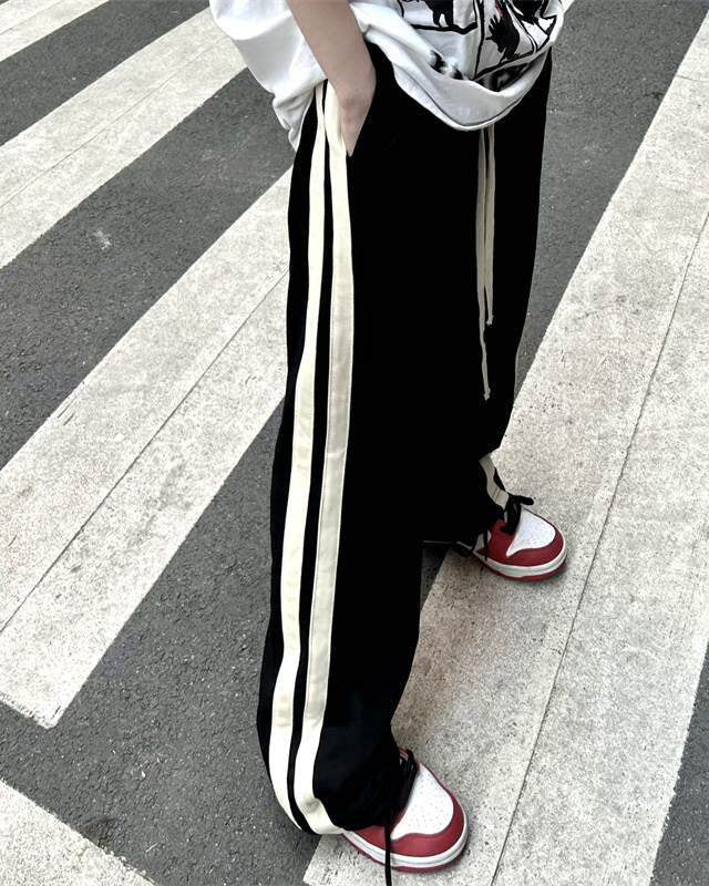Black Thick Side Stripes Pants