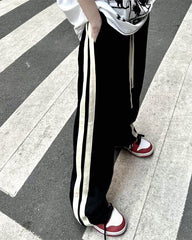 Black Thick Side Stripes Pants