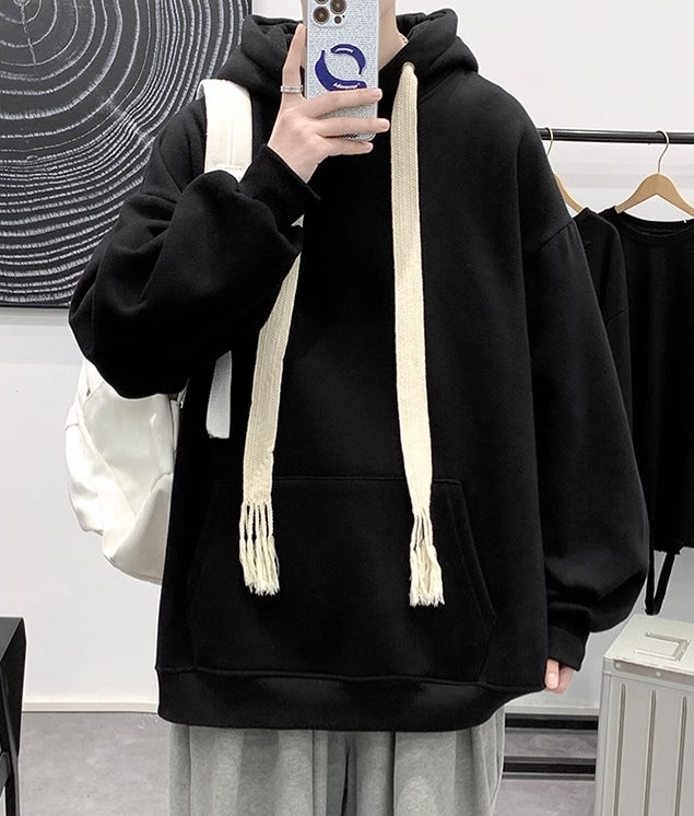 Black Thick Strings Oversized Hoodie