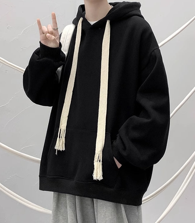 Black Thick Strings Oversized Hoodie